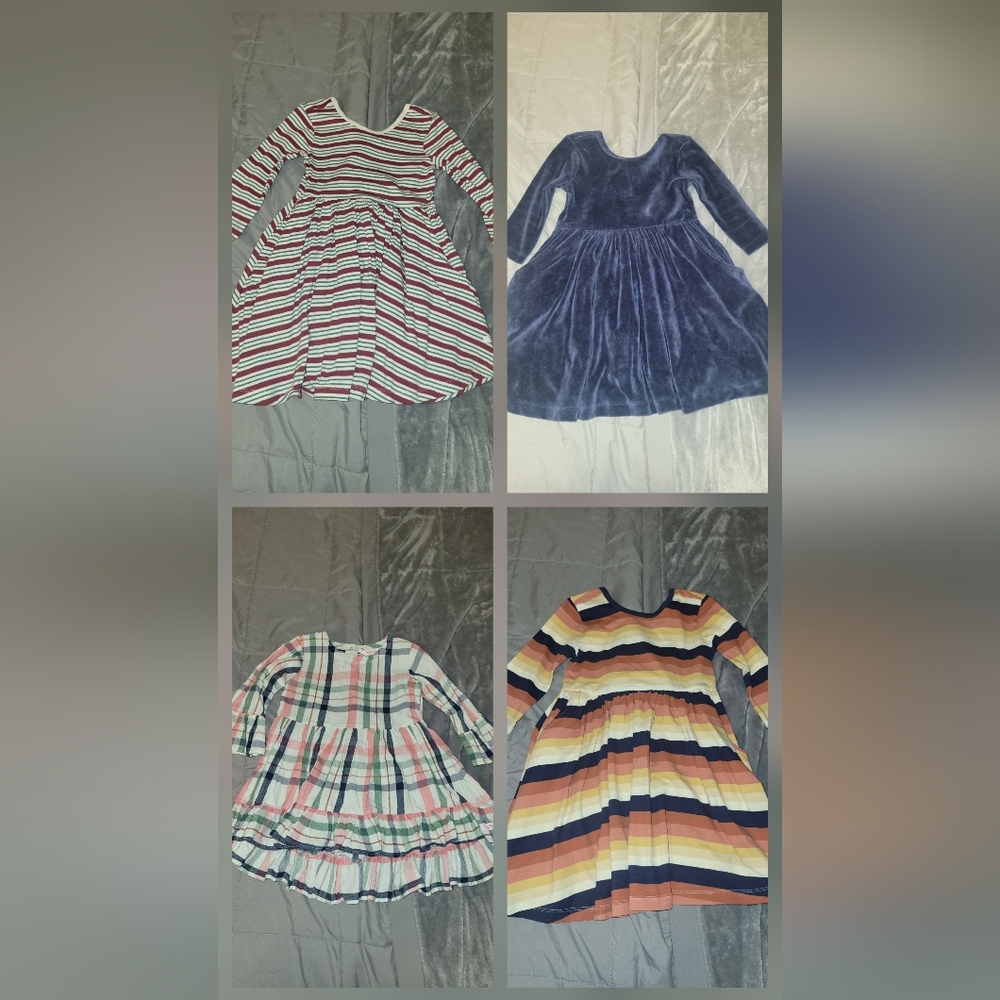 (4) Rufflebutts 4t Dresses in GUC. The Blue Dress Needs The Bow Sewed Back Down.